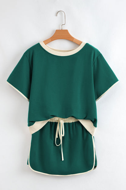 Luxury Colorblock Edge Drop Shoulder T Shirt and Skort Set
