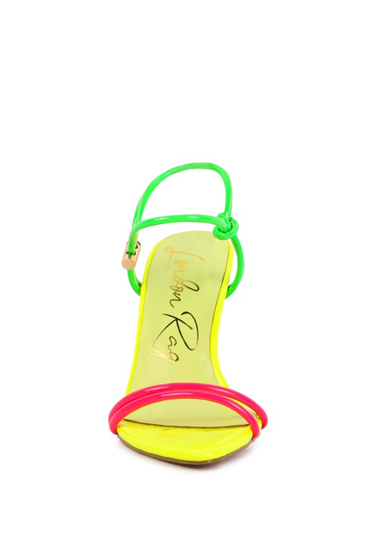 HIGH PORCH DRAWSTRING BAND HIGH HEELED SANDAL See size chart under “more details”