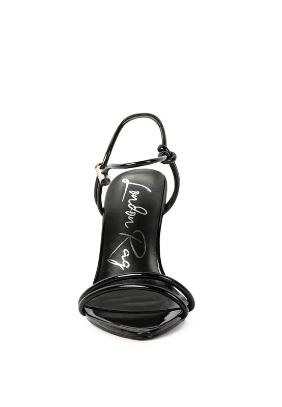 HIGH PORCH DRAWSTRING BAND HIGH HEELED SANDAL See size chart under “more details”