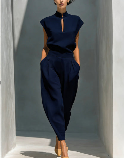 Women's Chinese-Style Satin Short-Sleeve Top & Pants Set