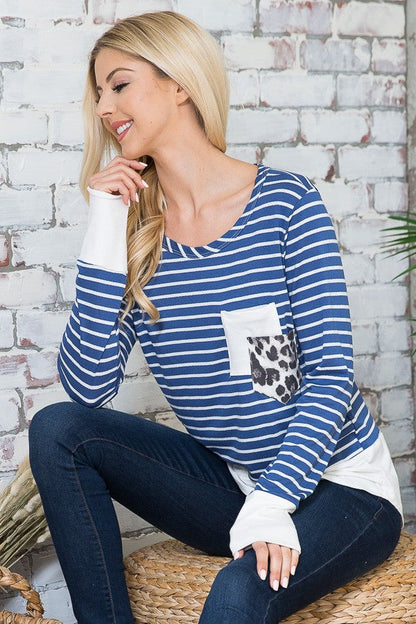 Double Pocket Stripe Knit Jersey Top
