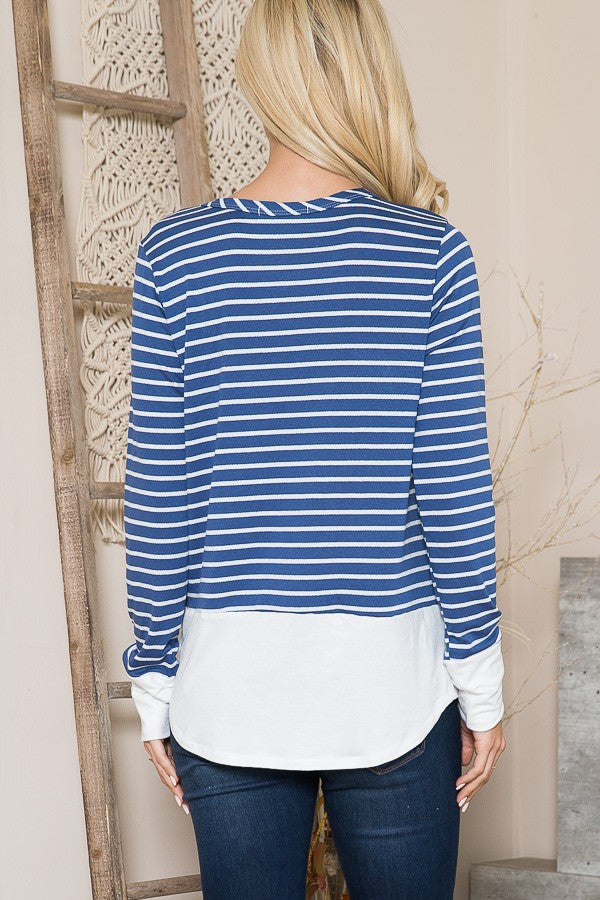 Double Pocket Stripe Knit Jersey Top