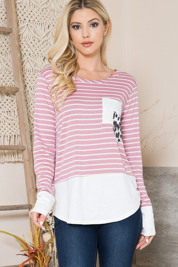 Double Pocket Stripe Knit Jersey Top