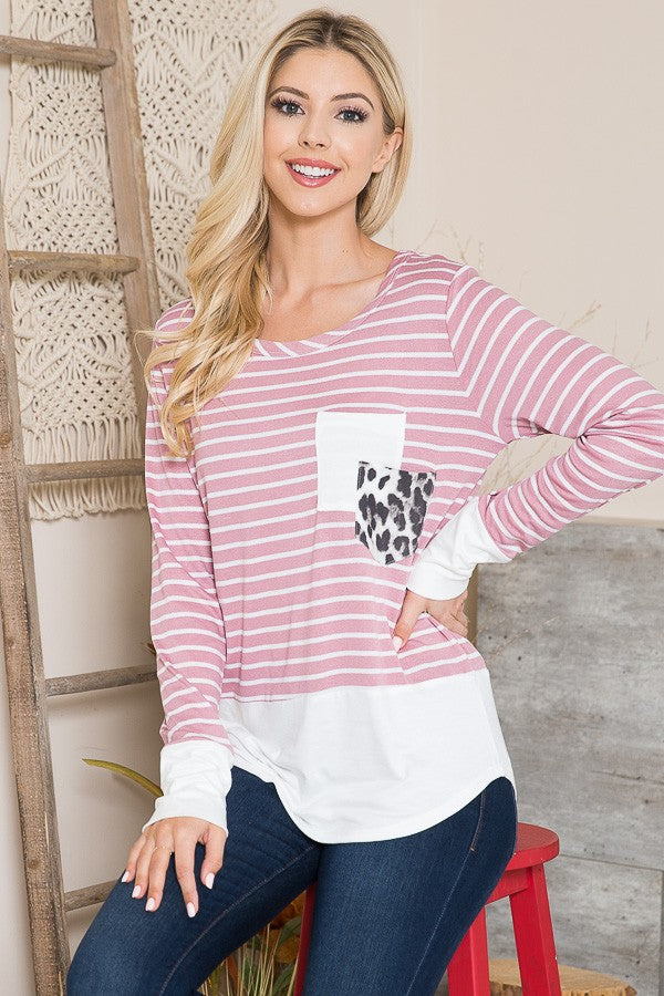 Double Pocket Stripe Knit Jersey Top