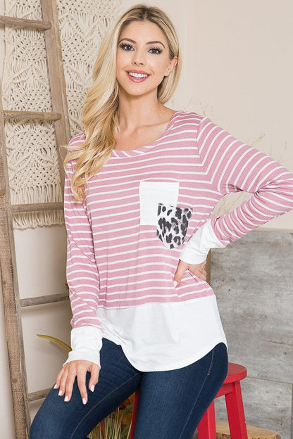Double Pocket Stripe Knit Jersey Top