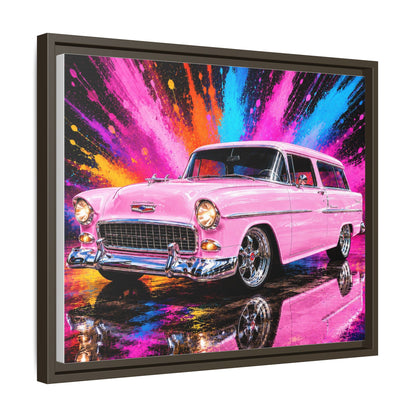 Pink Classic Station Wagon Canvas Print — Retro Car Wall Art, Framed Matte Multi‑Color Splash