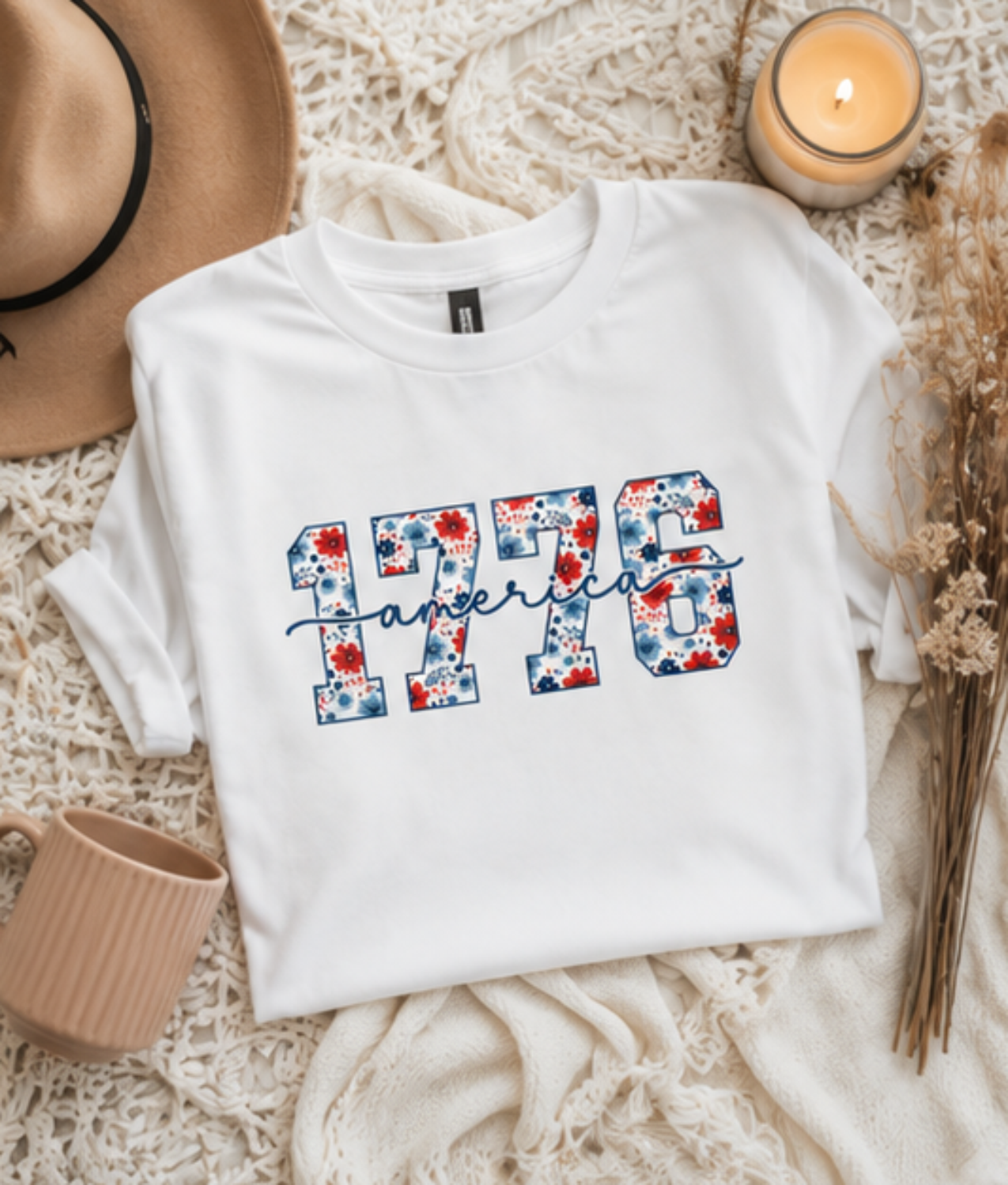 1776 America Floral  Gildan Softstyle Tee