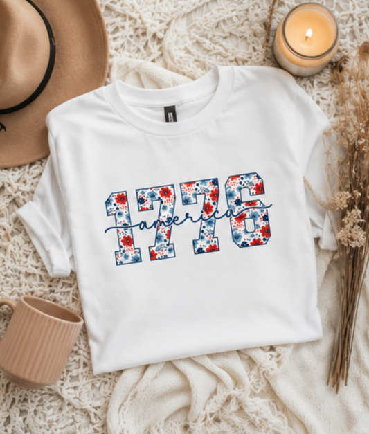 1776 America Floral  Gildan Softstyle Tee