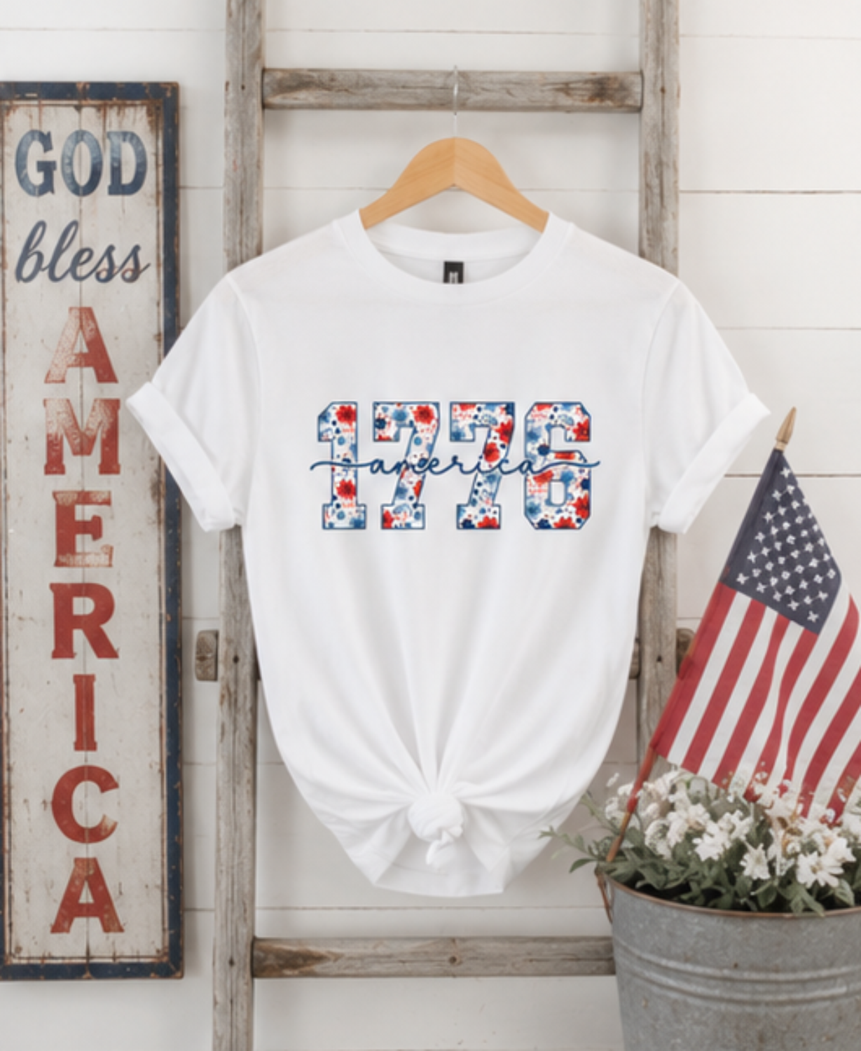 1776 America Floral  Gildan Softstyle Tee