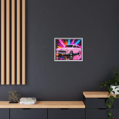 Pink Classic Station Wagon Canvas Print — Retro Car Wall Art, Framed Matte Multi‑Color Splash