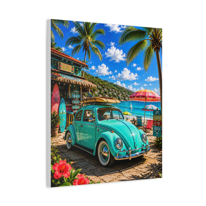 Beach Vintage VW Wall Art – Teal Beetle Canvas Print