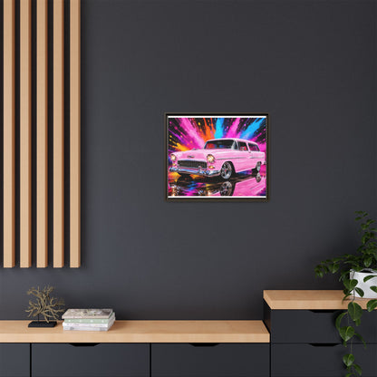 Pink Classic Station Wagon Canvas Print — Retro Car Wall Art, Framed Matte Multi‑Color Splash