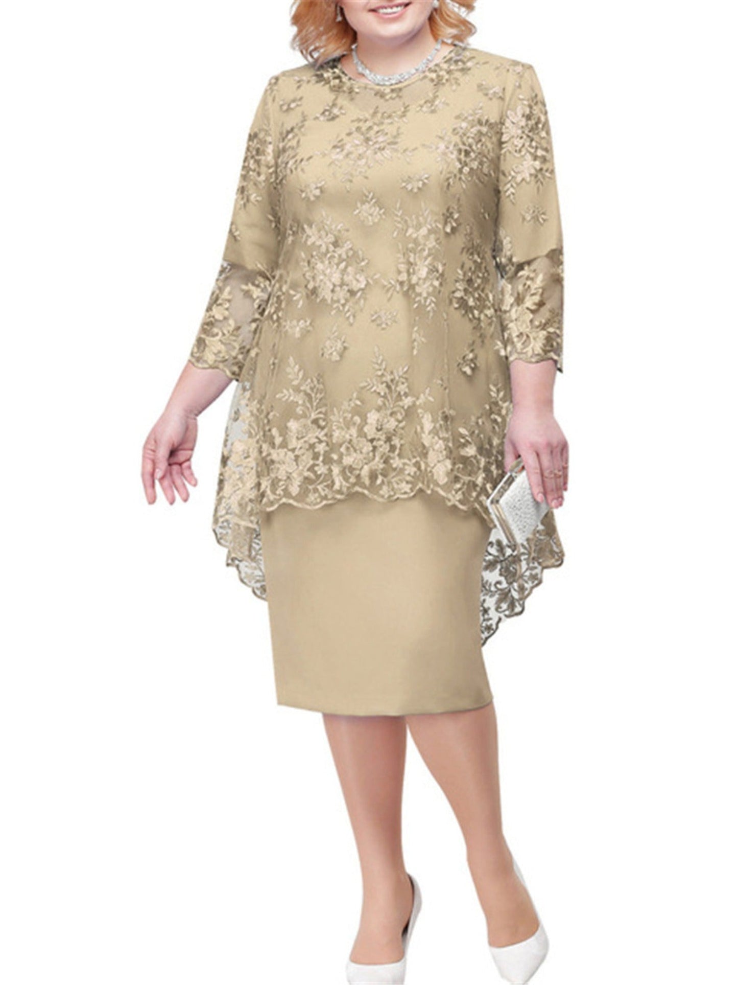 Women's Elegant Lace Two-Piece Evening Dress