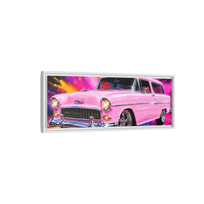 Pink Classic Station Wagon Canvas Print — Retro Car Wall Art, Framed Matte Multi‑Color Splash