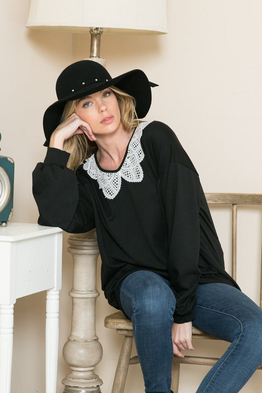 Lace Collared French Terry Sweatshirt