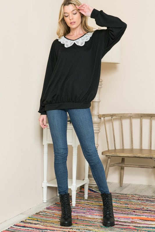 Lace Collared French Terry Sweatshirt