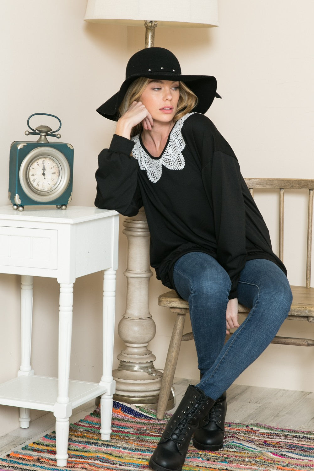 Lace Collared French Terry Sweatshirt