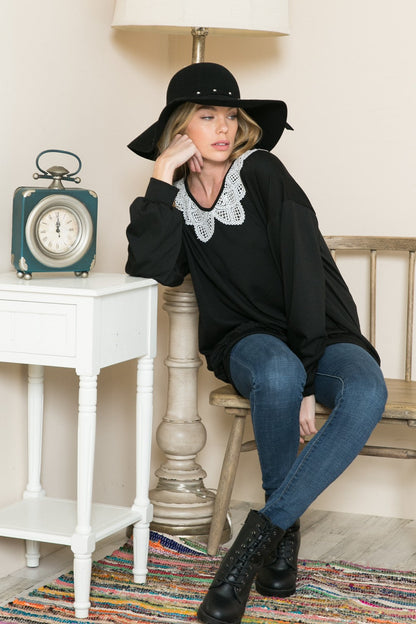 Lace Collared French Terry Sweatshirt