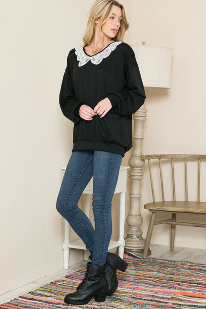 Lace Collared French Terry Sweatshirt