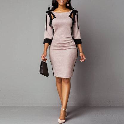 European Women's Three-quarter Sleeves Round Neck Hollow Commuter Professional Hip Pencil Dress