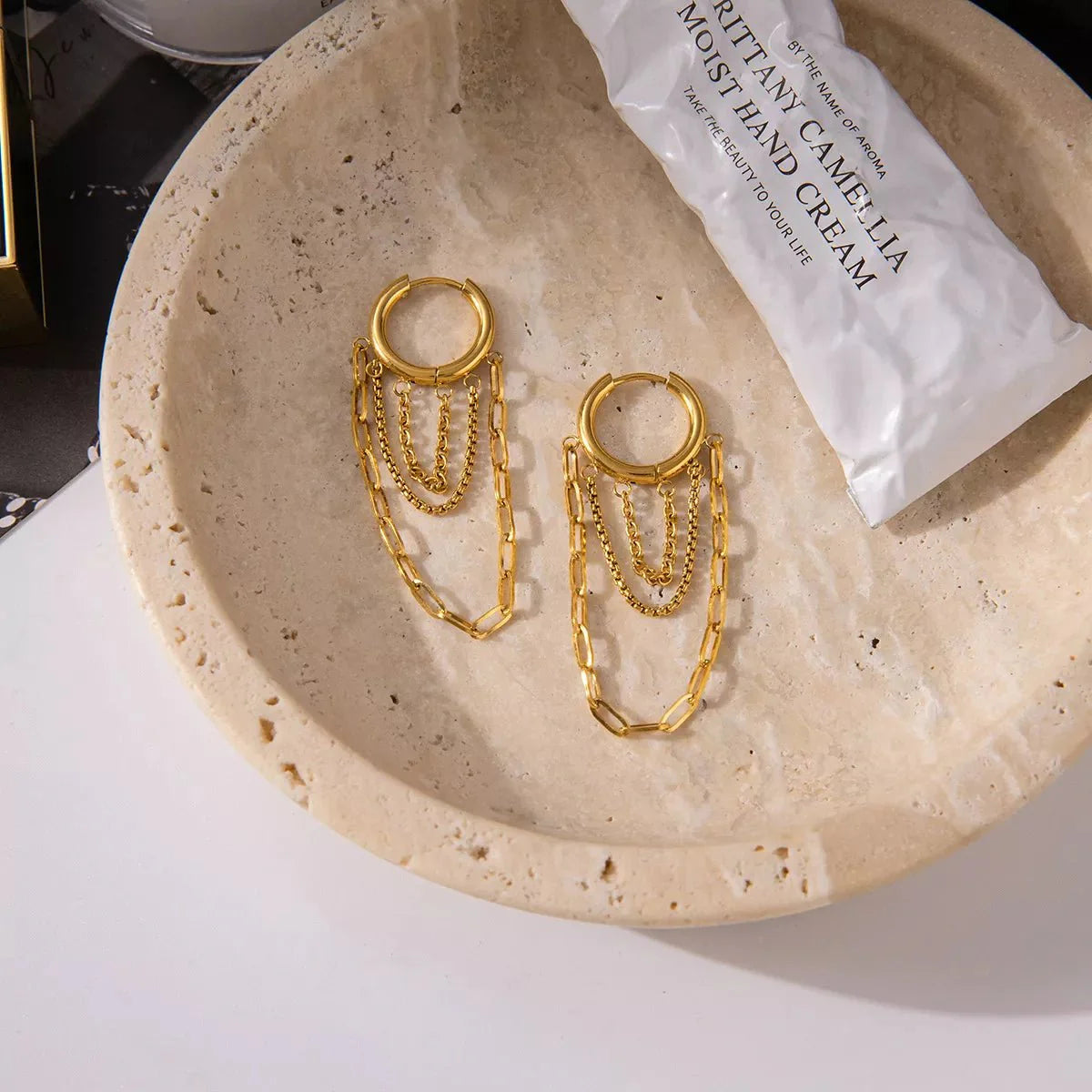 18K Gold-Plated Chain Hoop Earrings