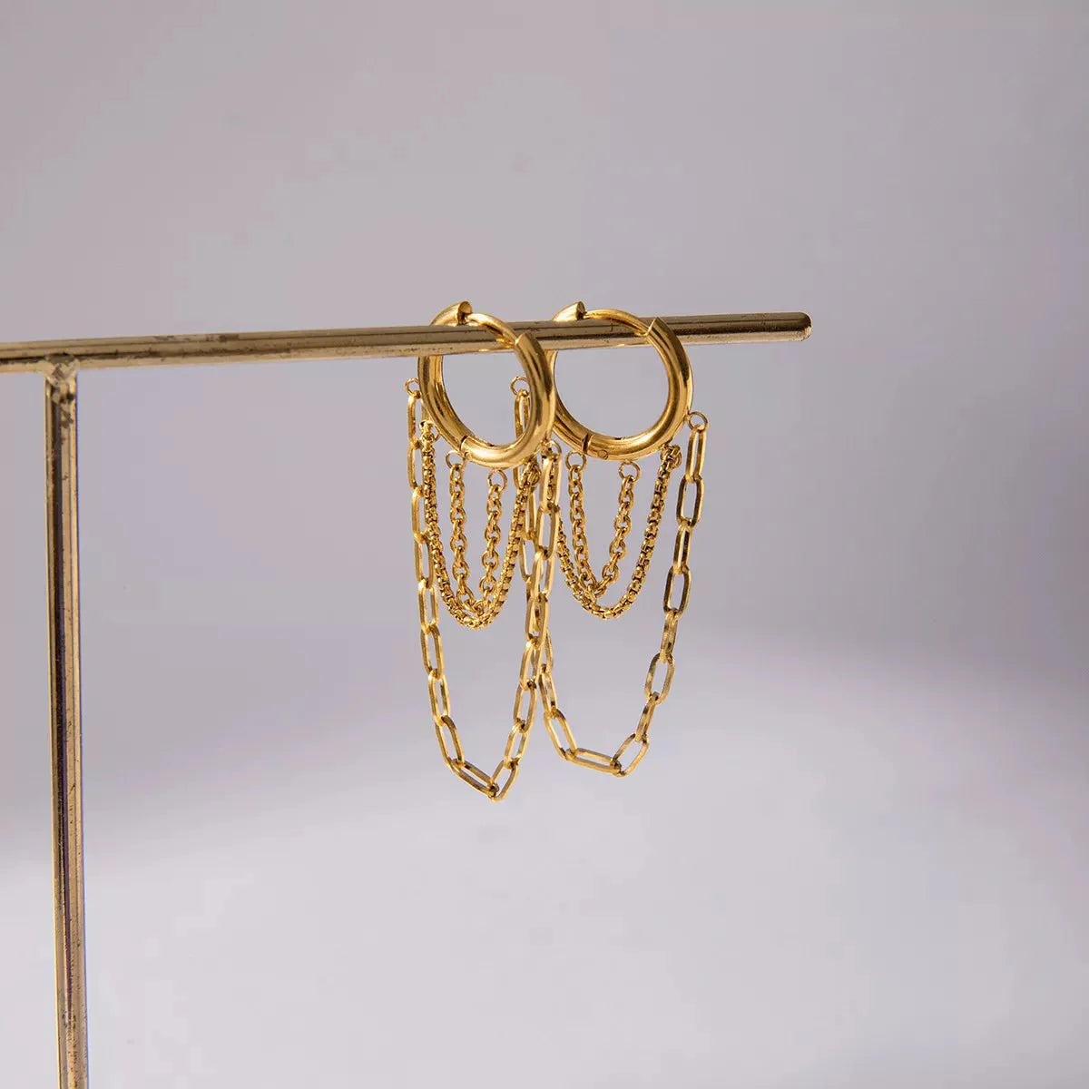 18K Gold-Plated Chain Hoop Earrings