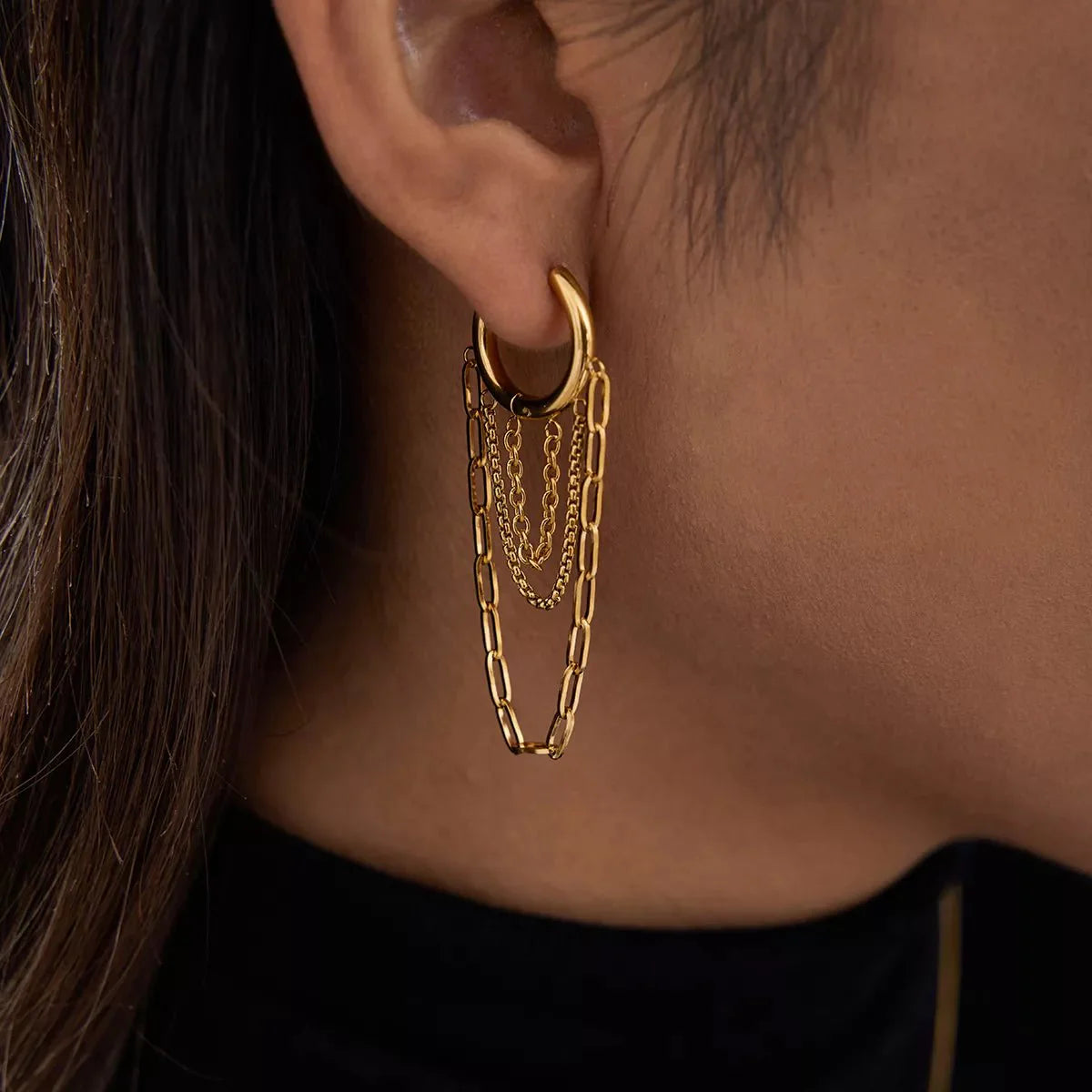 18K Gold-Plated Chain Hoop Earrings