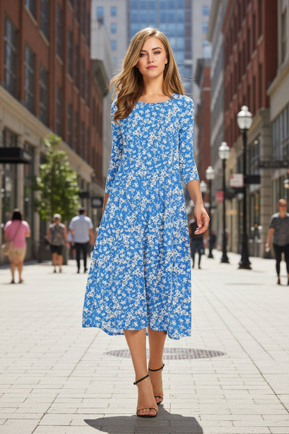 Women’s Floral Patchwork Three-Quarter Sleeve Dress