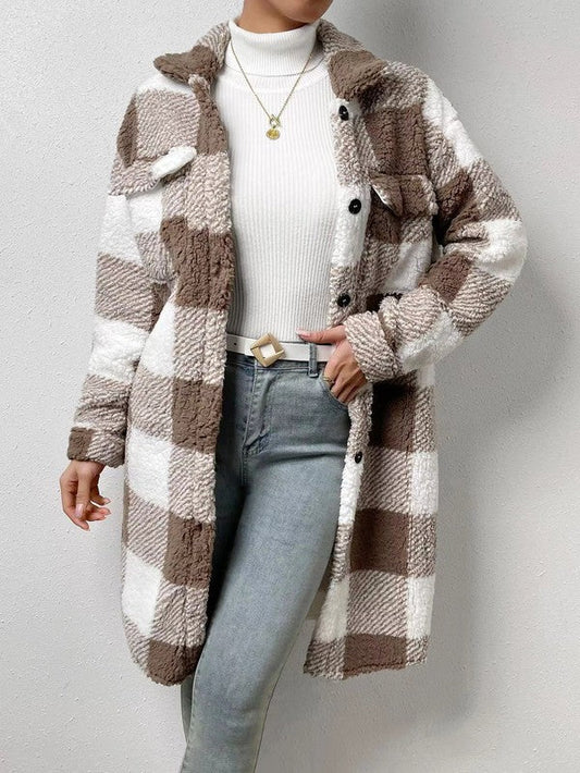 Miss Sparkling | Sherpa Plaid Long Coat