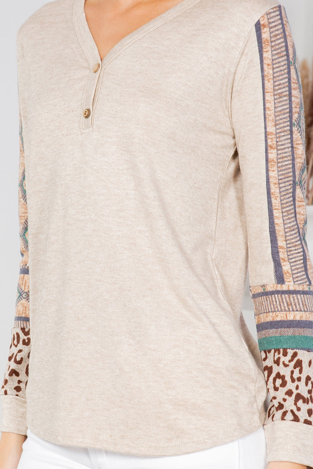Button Detailed Front Knit with Contrast Sleeves