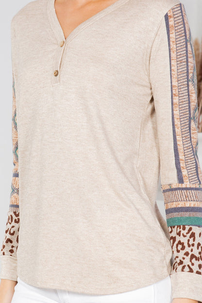 Button Detailed Front Knit with Contrast Sleeves