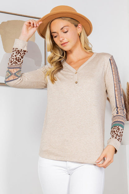 Button Detailed Front Knit with Contrast Sleeves