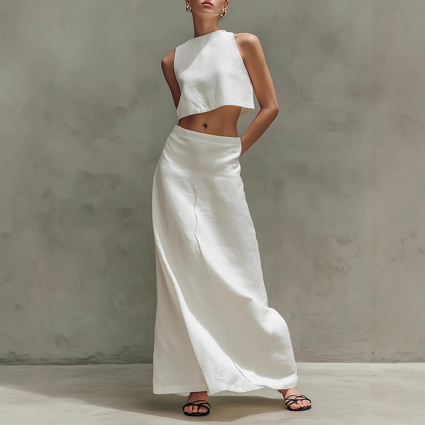Summer Stylish Slimming Sleeveless Maxi Dress Elegant Two-Piece Set (see size chart under more details)