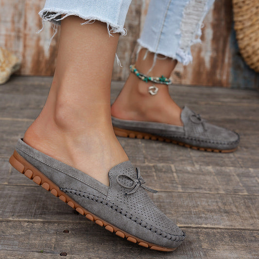 Women's Retro Slip-On Round-Toe Flat Loafers – PU Leather Stitched Everyday Shoes