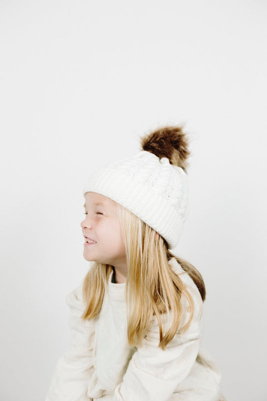 Organic Cotton Kids Beanie & Scarf Set | Chunky Knit Pom Pom Winter Set