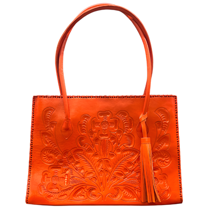 The Amy| Hand-Tooled Leather Tote Bag