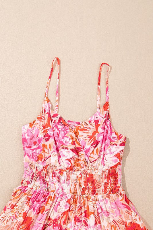 Floral Spaghetti Strap Surplice Neck Dress