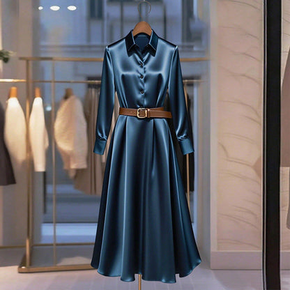 Temperament Long-sleeved Dress Autumn Solid Color A-line Skirt