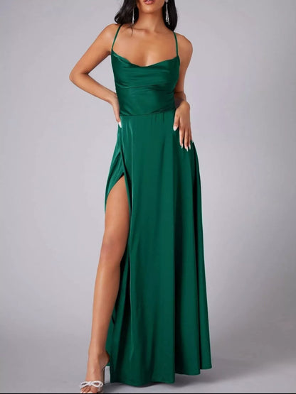 Lace Up Back Split Maxi Dress