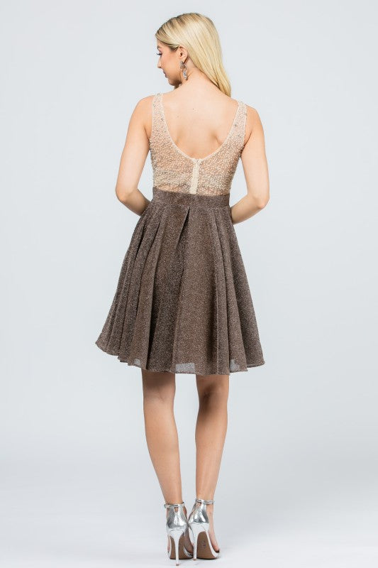 Sparkling knit jacquard a-line short dress