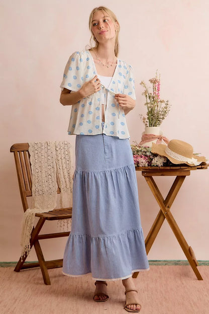 SO ME Shell Print Tie Front Flutter Sleeves Blouse Top