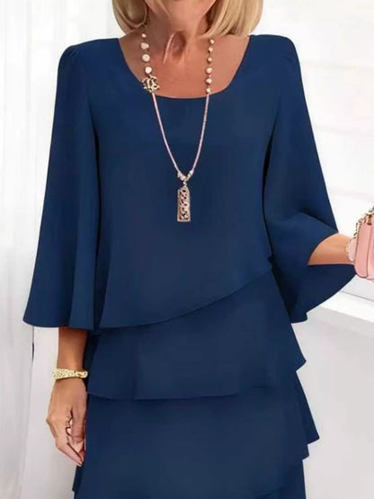 Ruffled Layered 3/4 Sleeve Dress