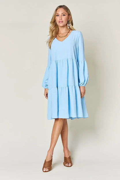 Garden Naked Women's Casual Dress Babydoll Tiered Dress with Pockets Long Sleeve Ruffle Hem Soft Cotton Blend Loose Fit
