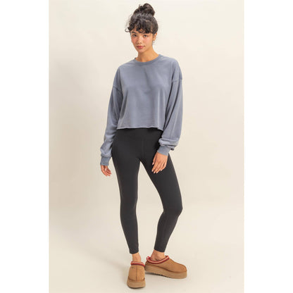 Cropped Crewneck Sweatshirt With Oversized Sleeves