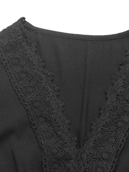 Lace Detail Lantern Sleeve Dress - Elegant Tiered Style for Any Occasion
