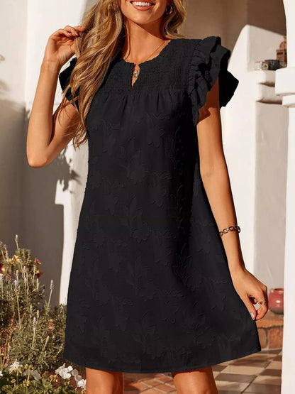 Floral Embossed Ruffle Sleeve Mini Dress