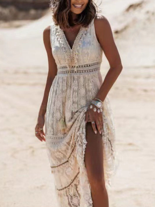 Lace V-Neck Sleeveless Maxi Dress