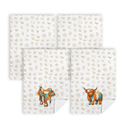 Baha Ranch Set of 4 Minimalistic Western Highland Cow Cattle Brands Kitchen Towels Made in America