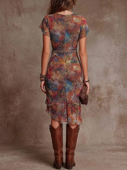 Women’s Slim-Fit Printed V-Neck Defined Waist Dress