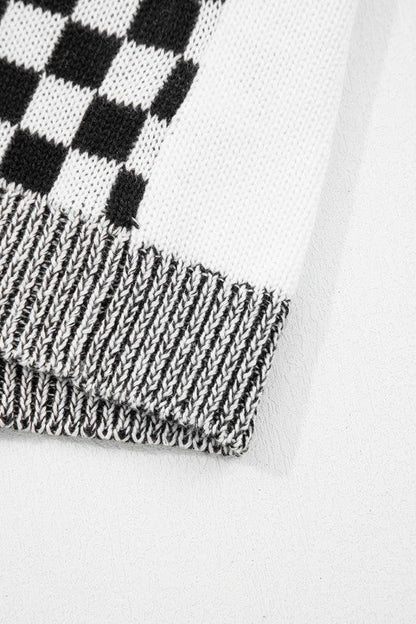 Checker Open Front Drop Shoulder Cardigan